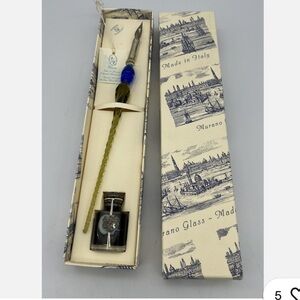 Murano Glass Blue and Gold Pen Set